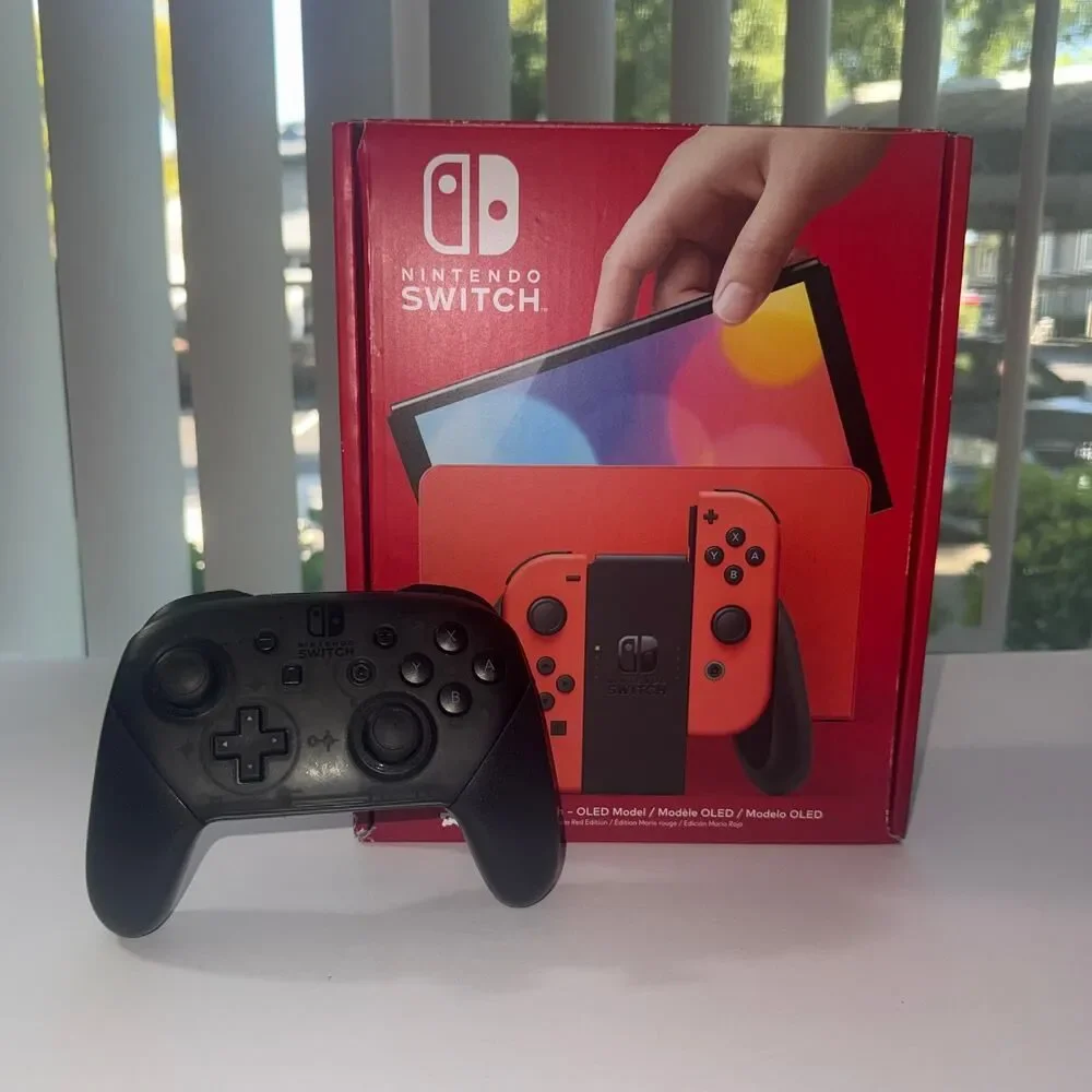 Nintendo Switch OLED Mario Red Edition + Pro Controller & Video Game Bundle